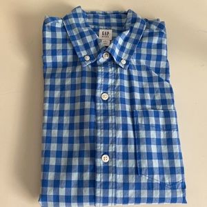 NWT GapKids Boys Blue Gingham Button Down Shirt XL